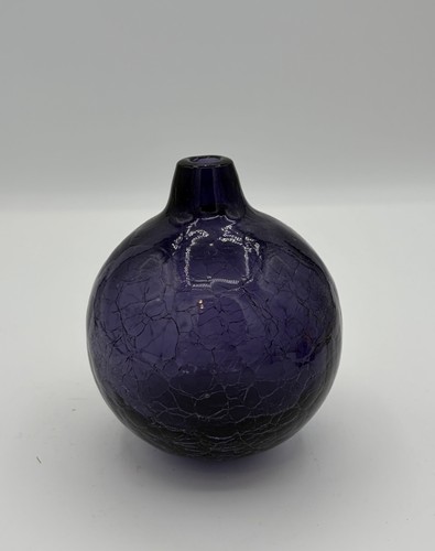 Purple Crackle Ball Vase Hand Blown Art Glass Bud Vase 5" See Note