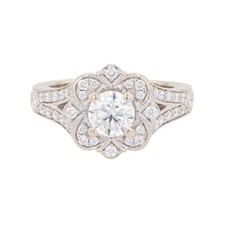 GIA 1.22ctw Round Cut Diamond Halo Engagement Ring 14k White Gold Size 5.25