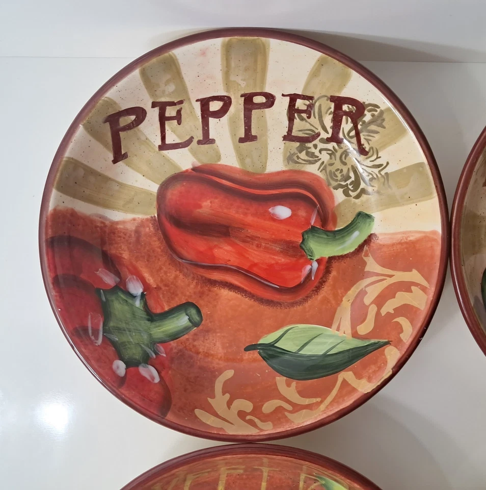 Pasta Bowls 4 XL Geoffrey Allen 9.25x2" Vegetable Themed Certified International - Image 2 of 4