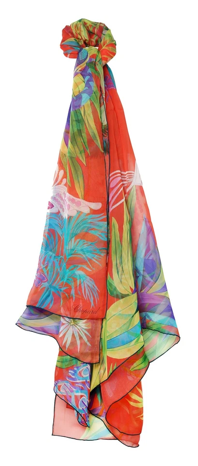 Chopard Animal World 珊瑚/绿松石有机丝绸雪纺女式 Stole 95005-0473 — 第 2/2 张图片