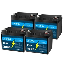 4 Pack 12V 50Ah LiFePO4 Lithium Battery, Deep Cycle, Perfect for RV, Golf Cart