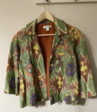 Artsy Boho Coldwater Creek Floral Embroidery Linen Cotton Jacket S