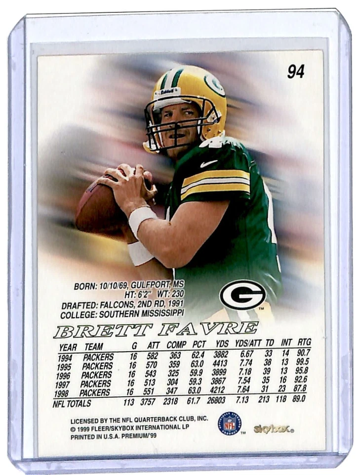 1999 SkyBox Premium Brett Favre Green Bay Packers #94 - Image 2 of 2
