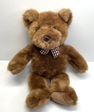 Gund Vintage Tender Teddy Bear Silky Brown Soft Stuffed Plush Ribbon Bow 16"
