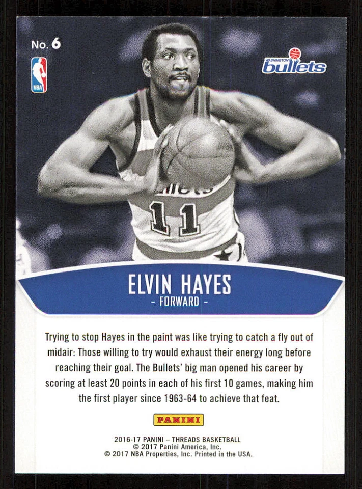2016-17 Panini Threads Hardwood Pioneers #6 Elvin Hayes - Image 2 of 2