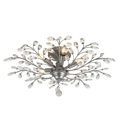 SEOL-Light 32" Dia 5-Light Frozen Crystal Branch Close to Ceiling Fixture Sil...