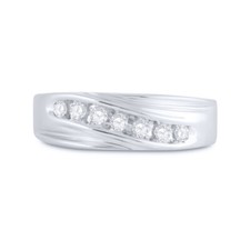 10kt White Gold Mens Round Channel-set Diamond Single Row Wedding Band Ring
