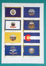 FLAGS of US States:  OR KS WV NV NE CO ND SD  - 1917 COLOR Print