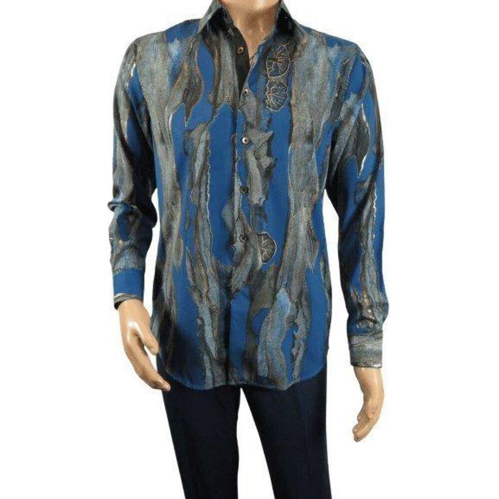 Мужская спортивная рубашка от DE-NIKO с длинными рукавами и модным принтом из модала Nk20188 бирюзового цвета 9690₽