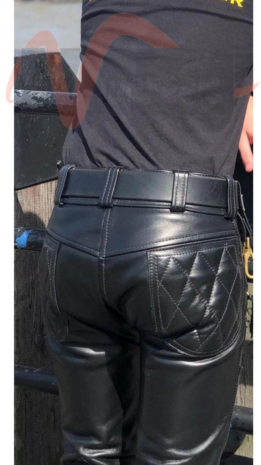 Mens Pure Leather Black Pants Quilted Biker Trousers Motorbike