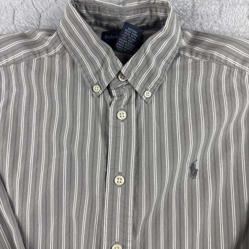 Ralph Lauren Youth M (10-12) Gray Striped Button Down Shirt - Picture 3 of 8