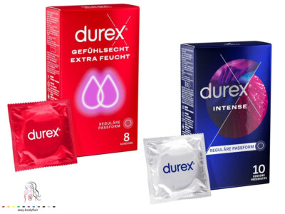   18 durex Kondome extra feucht + Intense 56mm genoppt gerippt  Condome