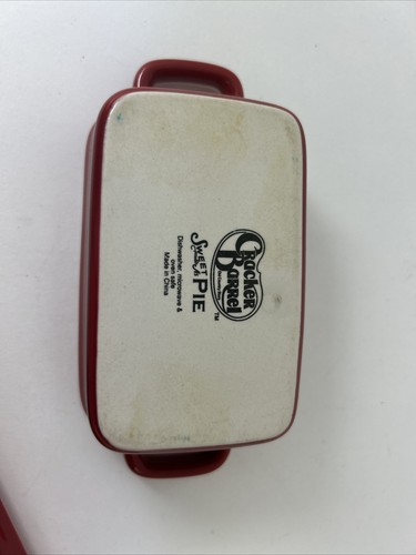2 Cracker Barrel Sweet as Pie Oval/Rectangle Dark Red Mini Casserole Dish 6 X 3” - Picture 17 of 18