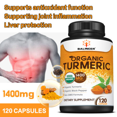 Turmeric & Black Pepper High Strength Organic Capsules Tumeric Root Curcumin