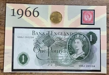 1966 GENUINE Coin Banknote and Stamp Set Birthday Year Gift Card YEARCARDS