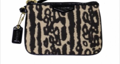 NWT! Coach F52084 Signature Ocelot Print Small Wristlet Black Multicolor