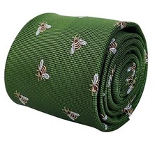 fern apple green mens tie with honey bumble-bee design by Frederick Thomas Ties