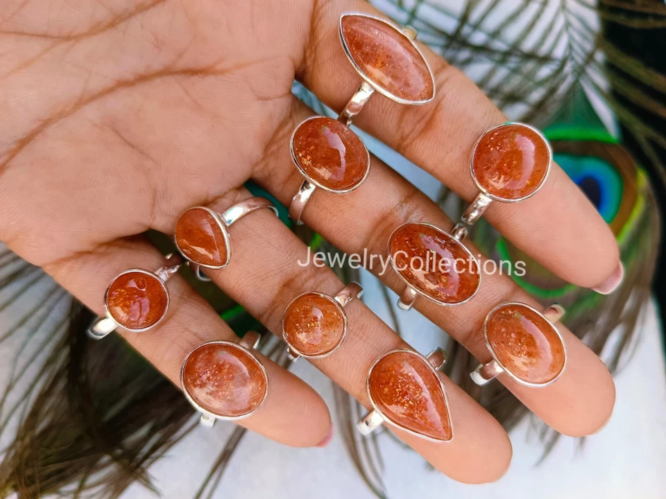 Лот колец с натуральным солнечным камнем серебро 925 покрытие кольца ручной работы женские кольца B150 - Изображение 4 из 4