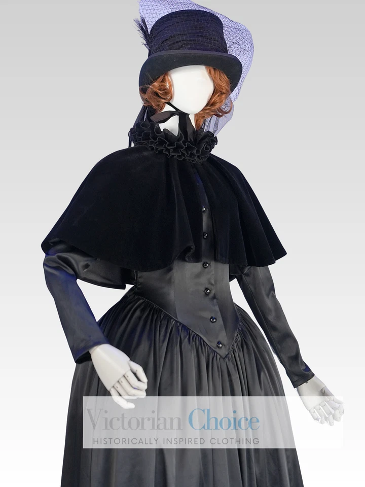 Черный викторианский Диккенс рок бархат плащ платье готический стимпанк театр 0061 - Изображение 3 из 4