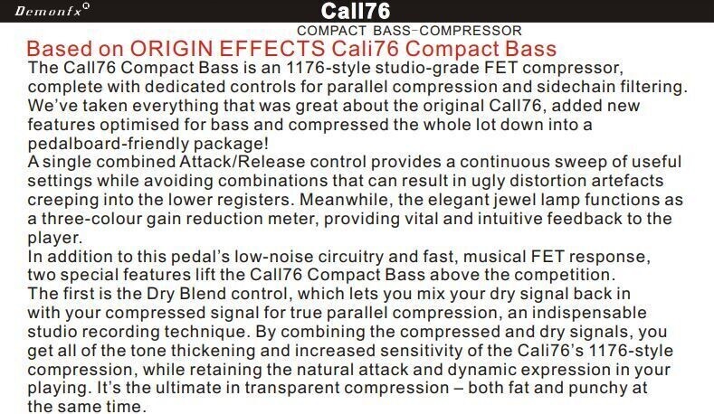 Demonfx CALL76 Compact Bass Guitar Compressor Effect Pedal Best
