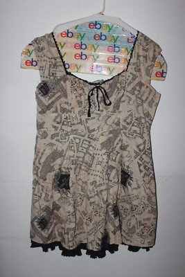 Hot Topic Harry Potter Marauder's Map Fit Flare Beige Black Dress Plus Size 22