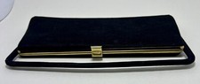 Francine Velvet Feel Black Evening Clutch Purse Handle Clip Clasp Lined Antique