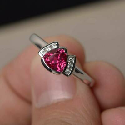 2ct Lab-Created Pink Ruby Unique Design Engagement Ring 14k White Gold Plated