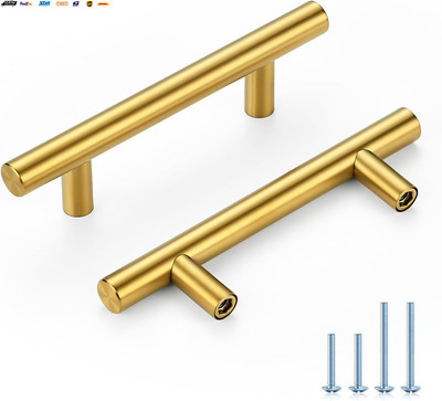 Brushed Brass Cabinet Handles 3 Inch Hole Spacing, Stainless Steel Drawer Pulls 