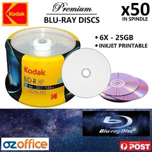 50 x Kodak Blank Blu-Ray Discs 25GB BDR 6X White Inkjet Full Hub ...
