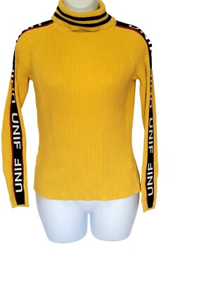 UNIF Women's Yellow Badsport Turtleneck Sweater L Stretchy
