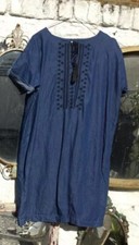 Womens Denim Tunic Size M Embroidered Vintage Boho Western VGC