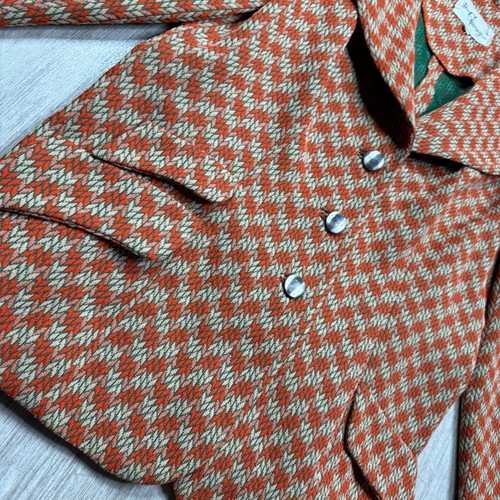 60s 70s Vintage Womens Blazer Wool Blend 3 Button Knit Orange Cream Alex Garay - Picture 2 of 7