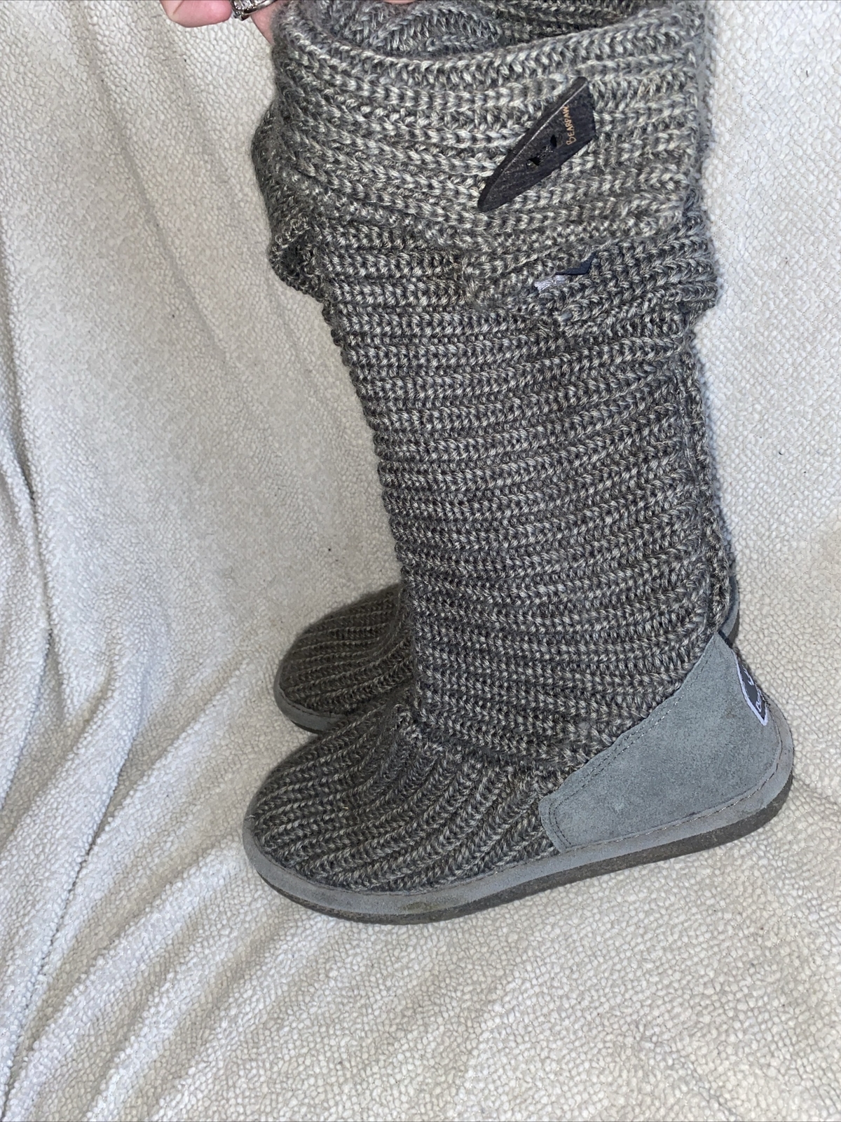 Women's Beartpaw Size 7 Gray Knit Snow Boots Faux Fur Lined Mid Calf-image
