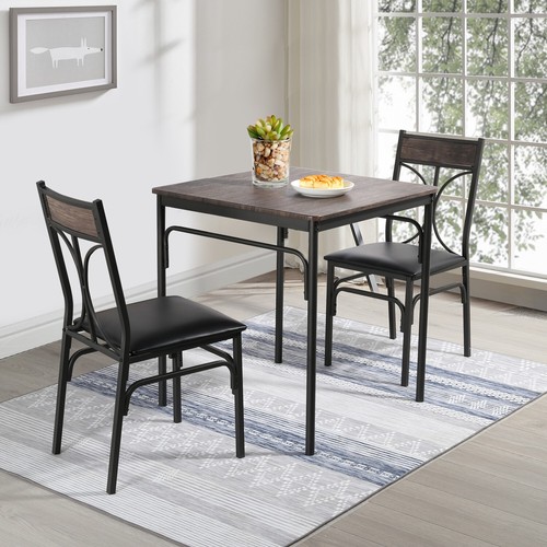 VECELO 3pcs Room Kitchen Table and Pu Cushion Chair Small Space Dining set for 2 - Picture 5 of 20