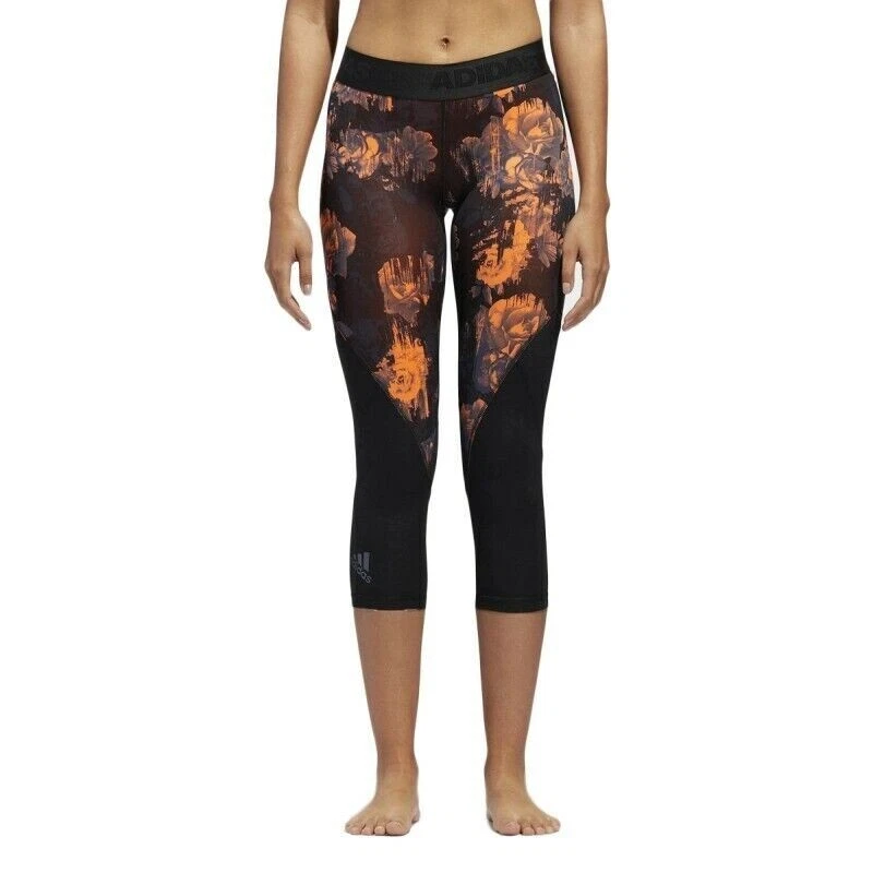 Womens Adidas Alpha Skin 3 4 Length Tights Pants Medium Black Print New DH3576
