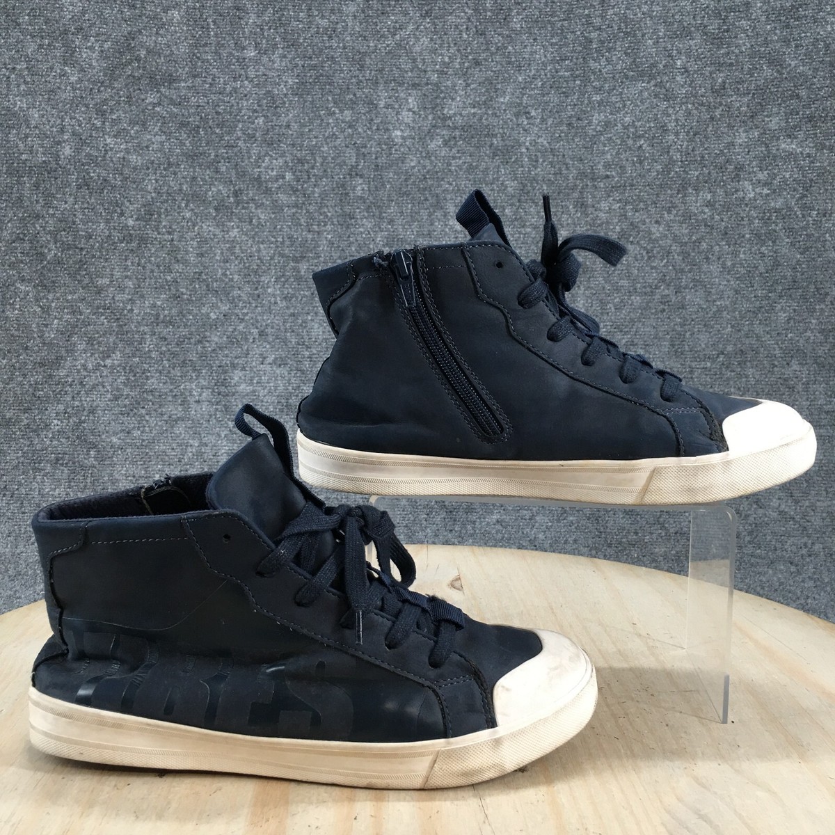 Zara Shoes Womens 38 Casual Lace Up Side Zip Hi Sneakers Blue Faux