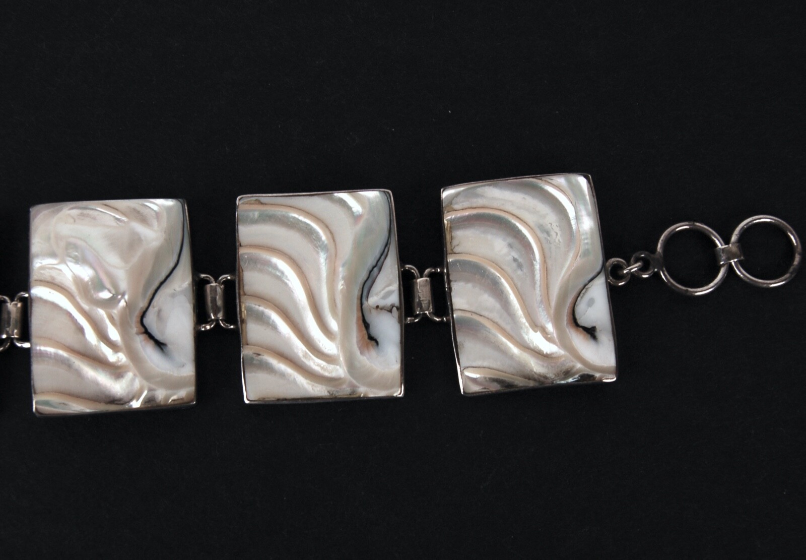 Vintage Abalone Shell Silver Link Toggle Bracelet… - image 4