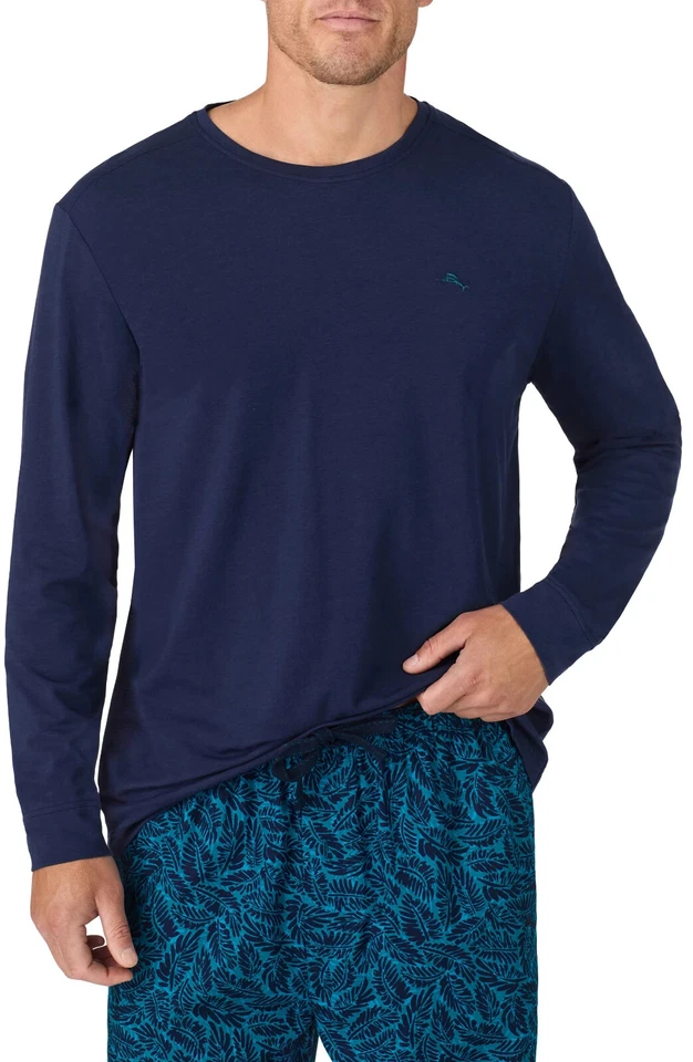 Conjunto Pijama Tommy Bahama Jersey Manga Longa e Calça PJ Tamanho G $98 Azul Marinho/Azul Marinho - Imagem 3 de 4