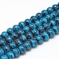 50 Splatter Glass Beads 8mm Black Blue Spotted Bulk Jewelry Supplies Mix Lot