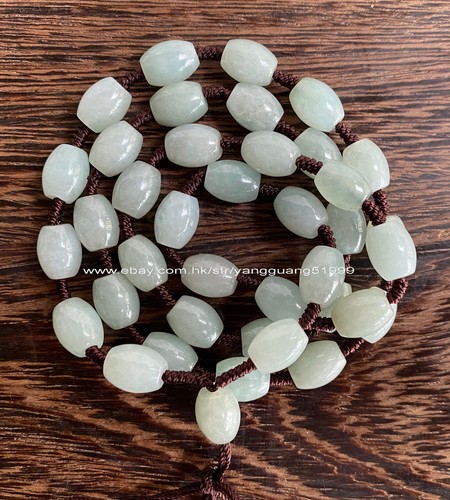 100%Natural A-Grade Jadeite Oval Bead Necklace Handwoven Jade Bead Necklace Y049 - Picture 8 of 10