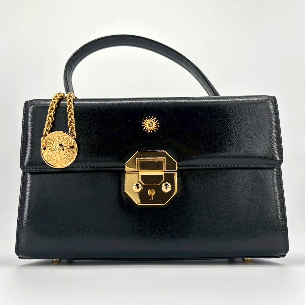 Versace Vanity Bag Pouch Sunburst Vintage Black Authentic From Japan