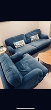 Large Comfortable 3-Seater Blue Fabric Couch Sofa