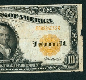 $10 1907 GOLD CERTIFICATE ** DAILY CURRENCY AUCTION