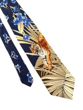 Leonard Paris Tie 100% Silk Neck Tie.  Made In Italy. Authentic. Tiger.