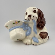 Vintage Dog Planter Spaniel Puppy Ceramic Vase Cottagecore Decor 5"