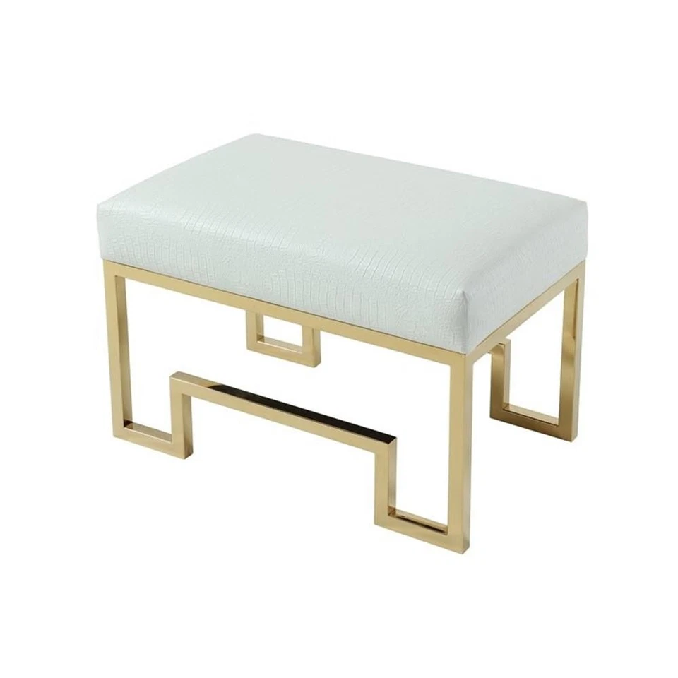 Pangea Home Laurence 18" Stainless Steel Stool in Gold & Faux White Gator - Image 3 of 4