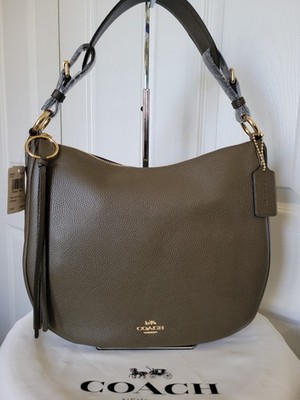 NWT Coach Sutton Pebble Leather 2 Way Hobo Shoulder Bag Moss Olive Green Gold 