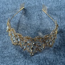 Bridal Tiara Crown Gold-Tone Crystal Rhinestone Headband Princess Wedding Formal