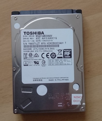 Toshiba MQ01 500 GB 2,5 Zoll Sata 3 HDD 5.400 RPM, 8 MB Cache, sehr leise NAS