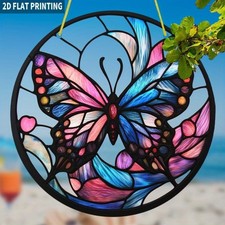 Bohemian Stained-Glass Style Butterfly Sun Catcher Round Acrylic Home Decor